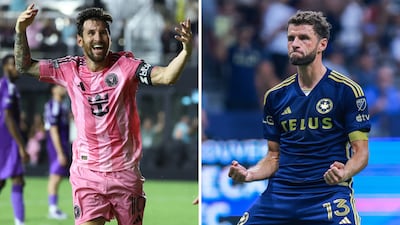 Lionel Messi of Inter Miami and Thomas Muller of Vancouver Whitecaps. Getty Images