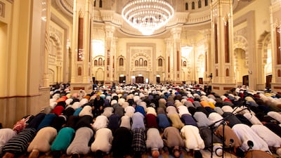 Muslims offer taraweeh prayers at Al Noor Mosque