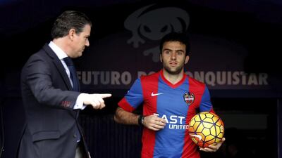 Giuseppe Rossi shown during his presentation at Valencia-based club Levante after his loan from Fiorentina in January. Juan Carlos Cardenas / EPA