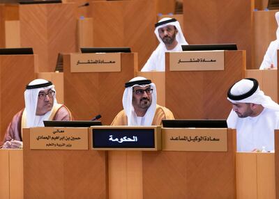 Education minister Al Hammadi at the first FNC session of 2020. Reem Mohammed / The National