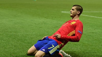 Spain forward Alvaro Morata celebrates his goal against Turkey in his team's Euro 2016 Group D victory on Friday night in Nice. Bulent Kilic / AFP / June 17, 2016