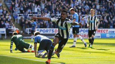 Rolando Aarons celebrates scoring the fourth goal for Newcastle United. Action Images via Reuters / Lee Smith