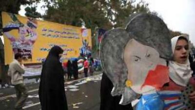 Iranians celebrate the 29th anniversary of the hostage crisis of 1979, in which 52 American diplomats were held for 444 days.