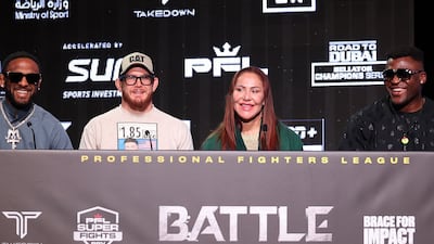 Left to right: AJ McKee, Johnny Eblen, Cris Cyborg and Francis Ngannou. Chris Whiteoak / The National