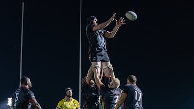 John Donnan of Dubai Exiles wins a lineout.