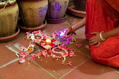 The Gupta family's Rangoli. Reem Mohammed / The National