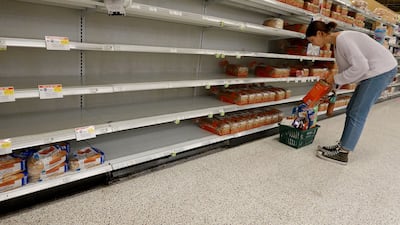 Empty shelves in the bread aisle as residents prepare for Hurricane Ian in St Petersburg, Florida. AFP