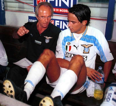 Sven-Goran Eriksson, left, and Simone Inzaghi of Lazio in discussion during a Serie A match. Grazia Neri/ALLSPORT
