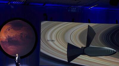 Mr Musk describes the “Interplanetary Transport System” at the 67th International Astronautical Congress in Guadalajara, Mexico. Hector-Guerrero ? AFP