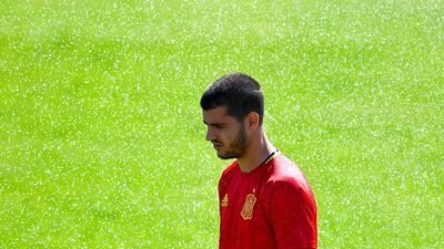 Alvaro Morata looks on during a Spain training session in La Rochelle, France. David Ramos / Getty Images