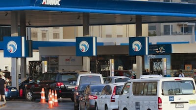There was a rush on some petrol stations on Friday as drivers filled their tanks before Saturday’s price rise. Hassan Alraisi / Al Ittihad