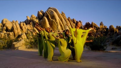 Beyonce wore a dress by Norma Kamali in the 'Spirit' video. Youtube / Beyonce