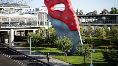 'Saw, Sawing' installed outside the Main Press Centre facility during the Tokyo Olympic Games, Japan, in 2021. Getty Images