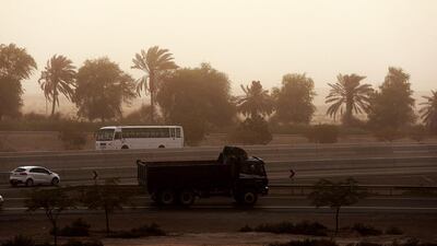 Sandstorms reduced visibility across the UAE on Sunday. Satish Kumar / The National