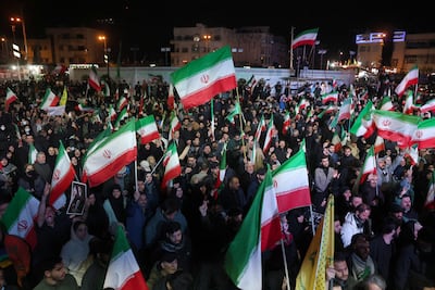 Iranians hold a rally in Tehran after the announcement of the two-week ceasefire. AFP