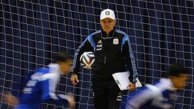 Argentina coach Alejandro Sabella during the indoor training session in Bucharest. Daniel Mihailescu / AFP