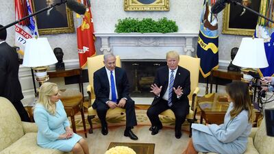 Just before meeting with Mr Trump on Monday, Israel police announced that a Netanyahu confidant had agreed to turn state’s witness in the burgeoning case. EPA/OLIVIER DOULIERY