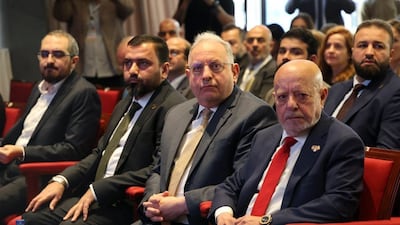 Syria's Minister of Economy and Industry, Nidal Al Shaar, right, attends the first meeting of the Syria Britain Business Council in Damascus on Wednesday. Photo: SYMOEAI