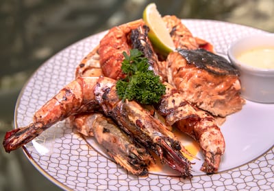 Grilled prawns, lobster and salmon at the 2020 Club by Emaar at Expo 2020 Dubai. Victor Besa
