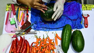 An assortment of fruit and vegetables were used in the carving competition.