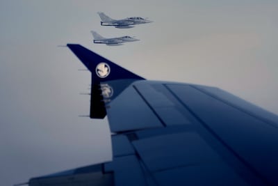 Rafale jets accompanied French President Emmanuel Macron's trip to Doha. Reuters