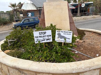 Protest signs put up by environmental activists in Amchit, Lebanon. Jamie Prentis / The National