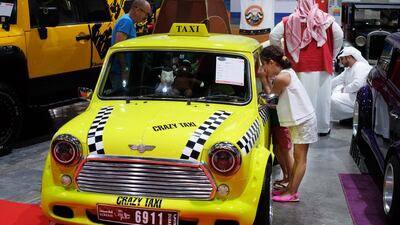 A customised Mini taxi at the International Motor Show Abu Dhabi and Custom Show Emirates at Abu Dhabi National Exhibition Centre. Delores Johnson / The National