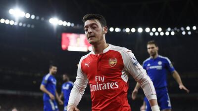 Arsrenal’s Mesut Ozil reacts during his team’s Premier League loss on Sunday night to Chelsea at the Emirates Stadium. Dylan Martinez / Reuters