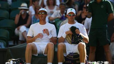 Jamie Murray, left, with partner John Peers during their Wimbledon doubles semi-final match against Jonathan Erlich and Philipp Petzschner on July 9, 2015 in London, England. Clive Brunskill/Getty Images