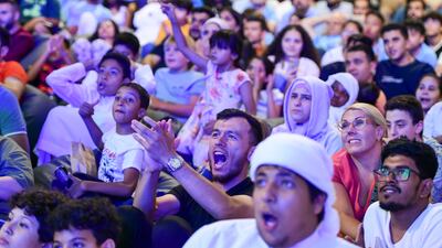 Fans cheer for Manchester City at Yas Mall, Abu Dhabi. Khushnum Bhandari / The National