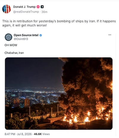 US President Donald Trump posted this message on Truth Social on July 8, 2026.