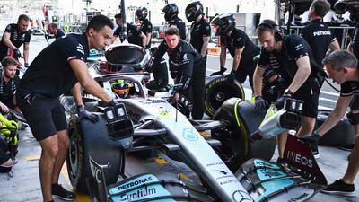 Mercedes' British driver Lewis Hamilton pits during the first practice session ahead of the Abu Dhabi Formula One Grand Prix at the Yas Marina Circuit. AFP