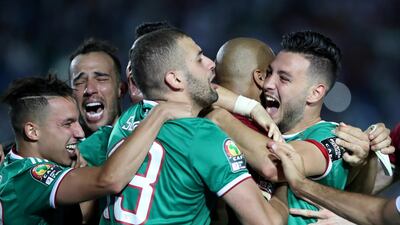 Algeria players celebrate after their shoot-out victory over Ivory Coast to reach the semi-finals of the Africa Cup of Nations. Reuters