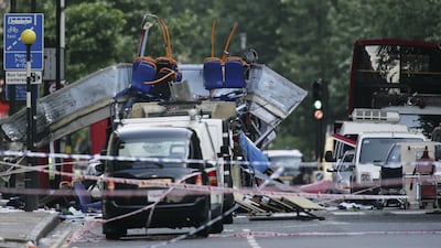 The rear of the bus that was destroyed by bomber Hasib Hussain