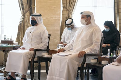 Sheikh Abdullah bin Zayed and Khaldoon Al Mubarak. Eissa Al Hammadi for the Ministry of Presidential Affairs