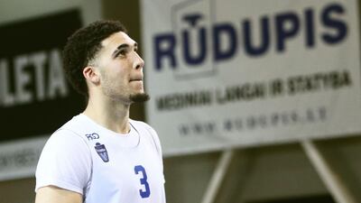 US basketball player LiAngelo Ball takes part in a training session in Lithuania. AFP/Petras Malukas