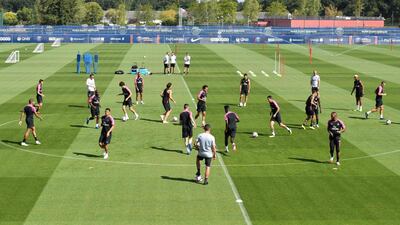 Players take part in a training session. AFP