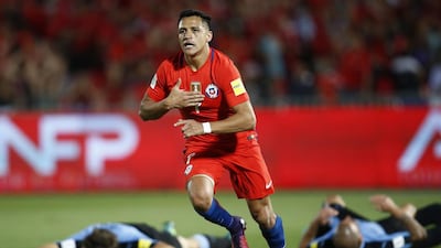 Chile’s Alexis Sanchez celebrates his goal against Uruguay during their Fifa World Cup 2018 qualifying football match at National Stadium in Santiago, Chile. EPA