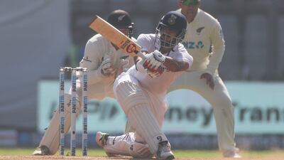 Axar Patel plays shot on his way to an unbeaten 41 in India's second innings. AP