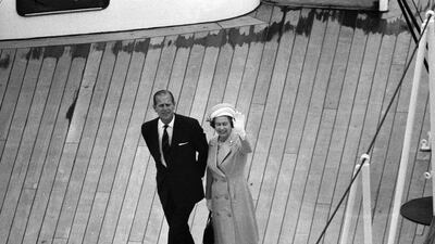 Queen Elizabeth and Prince Philip during the Royal Progress trip via boat down the River Thames to mark the Silver Jubilee in 1977. Getty Images