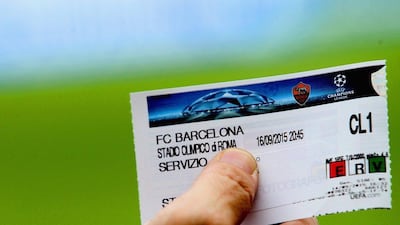 A close-up view of a match ticket for Wednesday's Champions League contest between AS Roma and Barcelona at the Stadio Olimpico in Rome. Paolo Bruno / Getty Images