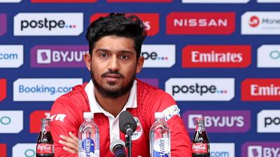 Oman's captain Aqib Ilyas on the eve of the T20 World Cup match against Papua New Guinea. AFP