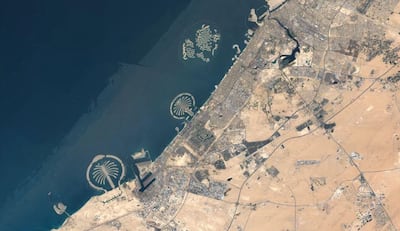 Dubai's coastline in 2018 - the reault of decades of intense development. Courtesy Google Earth Timelapse