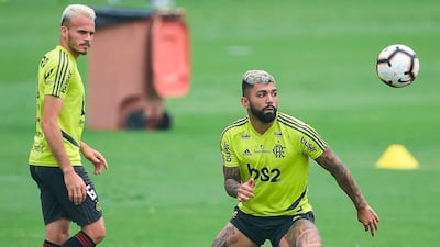 Flamengo's Gabigol, right, during training session in Rio de Janeiro last week. AFP