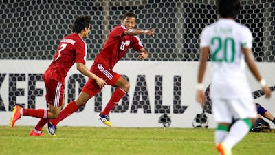 UAE celebrate a goal during the Asian Under 19 Championship match against Indonesia in Myanmar, on October 14, 2014. Courtesy UAE FA