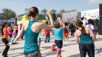 The group were allegedly teaching dance moves that included Zumba routines, seen here being practised at the Zumba Festival Dubai on January 23, 2016. Reem Mohammed / The National