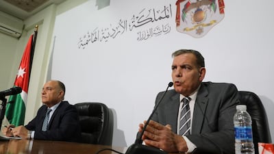 Jordanian Health Minister Saad Jaber and Minister for Media Affairs Amjad al-Adaileh attend a news conference after the country's first case of the coronavirus was confirmed, at the headquarters of the Prime Minister in Amman, Jordan. Reuters
