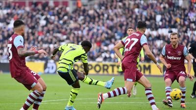 Bukayo Saka scores Arsenal's fifth goal. Getty Images