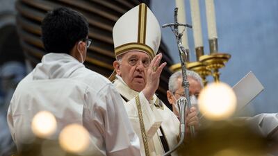 Pope Francis during a Chrism Mass at St Peter's Basilica, Vatican City. EPA