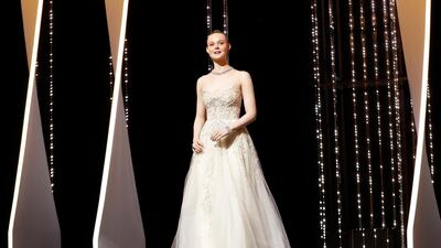 Elle Fanning in Reem Acra during the Closing Awards Ceremony of the 72nd Cannes Film Festival on May 25, 2019. EPA